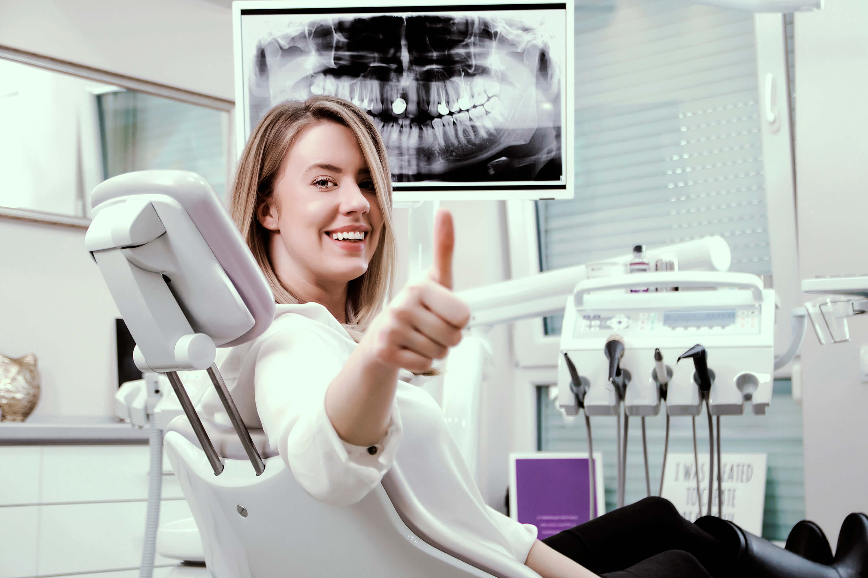 teeth dentist wisdom removal happy eat surgery woman dental office sitting showing smiling dentists exercises single visit istock patient andreea